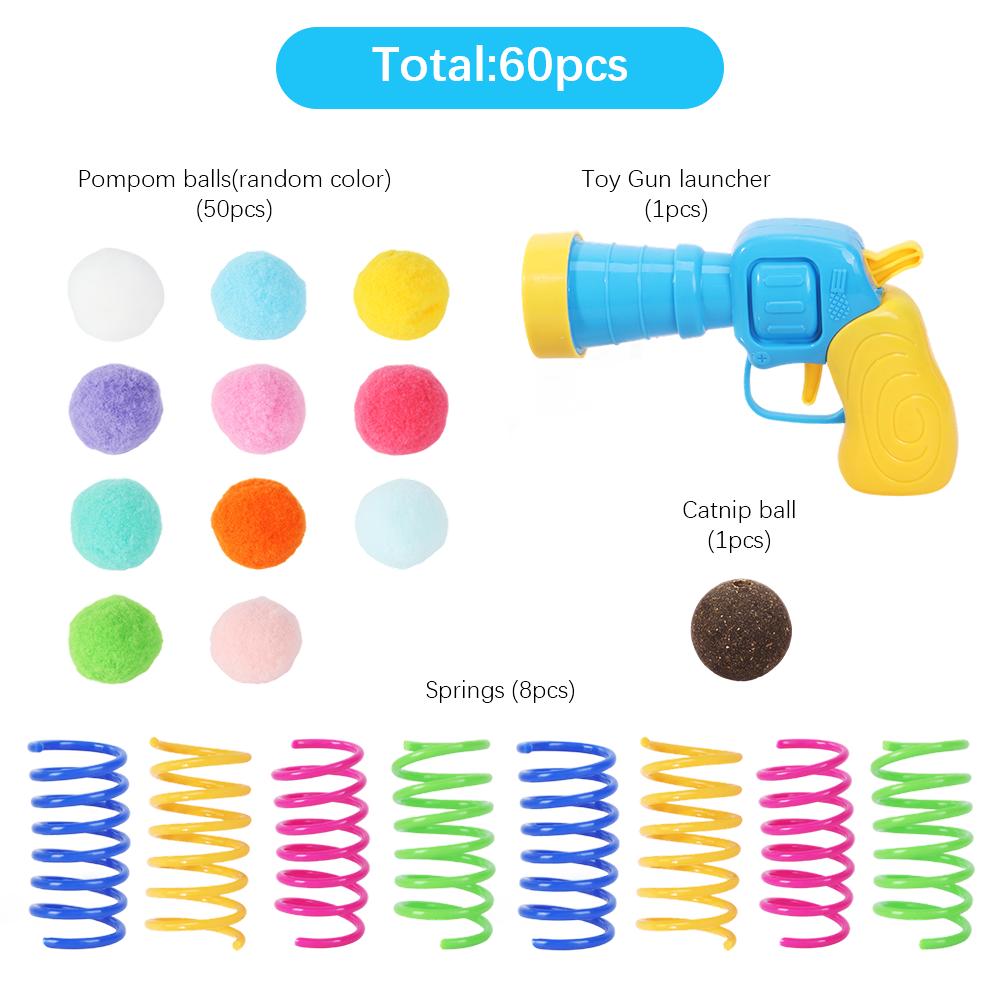 60pcs Colorful Cat Plush Ball Toy Set with Interactive Launcher - Durable Indoor Cat Chase & Licking Balls, Safe & Stimulating Play Kit for All Breeds, Ideal Christmas Gift for Cat Enthusiasts,