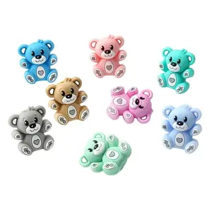 8pcs 3D Cute Bear Silicone Beads, Multicolor DIY Jewelry Accessories, Necklace Keychain Bracelet, Handmade Decoration