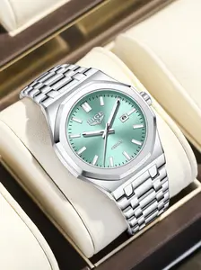 Lige Luxury Chronograph Multifunctional Men's Watch, Octagonal Dial, Date Display, Business Style, Elegant Timepiece Gift for Him