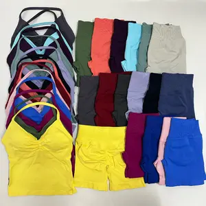 Impact Seamless Yoga Set Women's 2Pcs Padded Halter Tank Top & Scrunch Shorts Set for Summer Sportswear Workout Clothes
