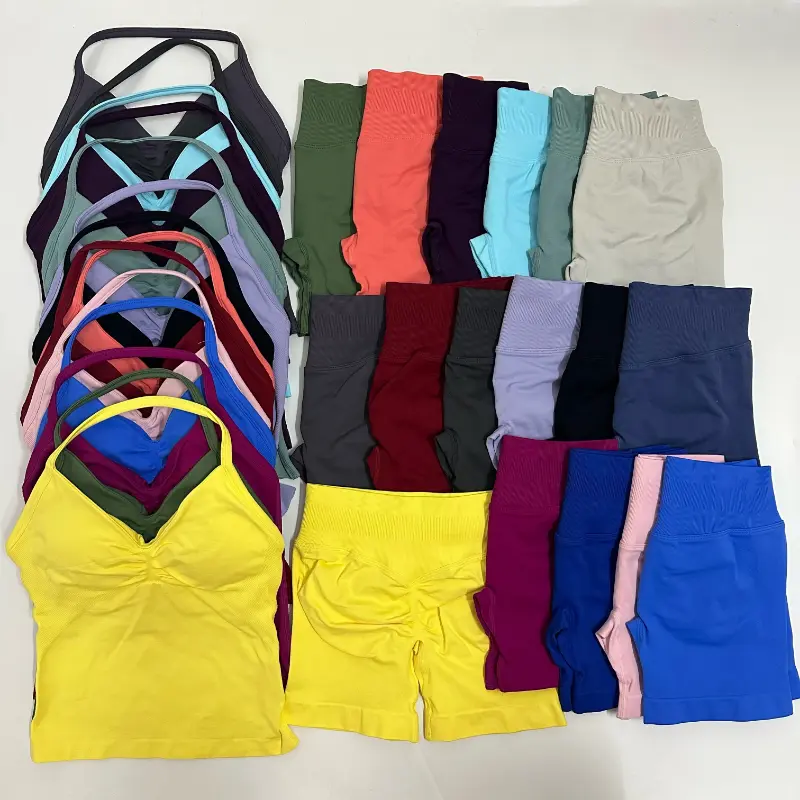 Impact Seamless Yoga Set Women's 2Pcs Padded Halter Tank Top & Scrunch Shorts Set for Summer Sportswear Workout Clothes