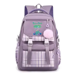 Cute Rick & Morty Travel Cartoon Backpack Daypack 3D Printed Casual Big Capacity Backpacks with Side Pockets Adult Unisex Style-1-Purple