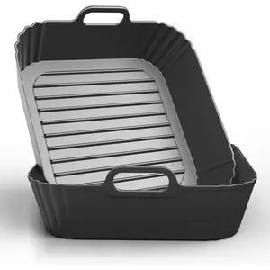 9-Inch Large Square Silicone Air Fryer Liners for Ninja AF141 AF181 AF142 Cosori 6QT, 2 Pack Silicone Pot Baking Accessories for Chefman, Instant, Cuisinart, Reusable Tray Insert 5–8QT