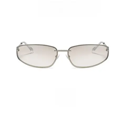 Women's Oval Frameless Metal Sunglasses - Y2K Premium Concave Shape, Trendy Shades, Gothic Alt Style, Grunge Grindcore New Retro Look, High-End Styling, Female Casual Eyewear Fashion Accessory