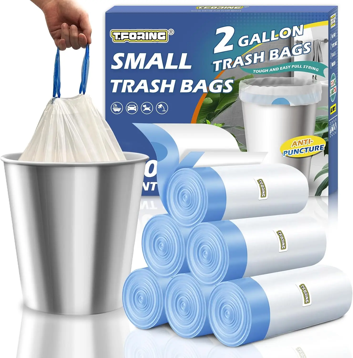 2 Gallon Trash Bags Drawstring 0.96 Mil - 120 Count