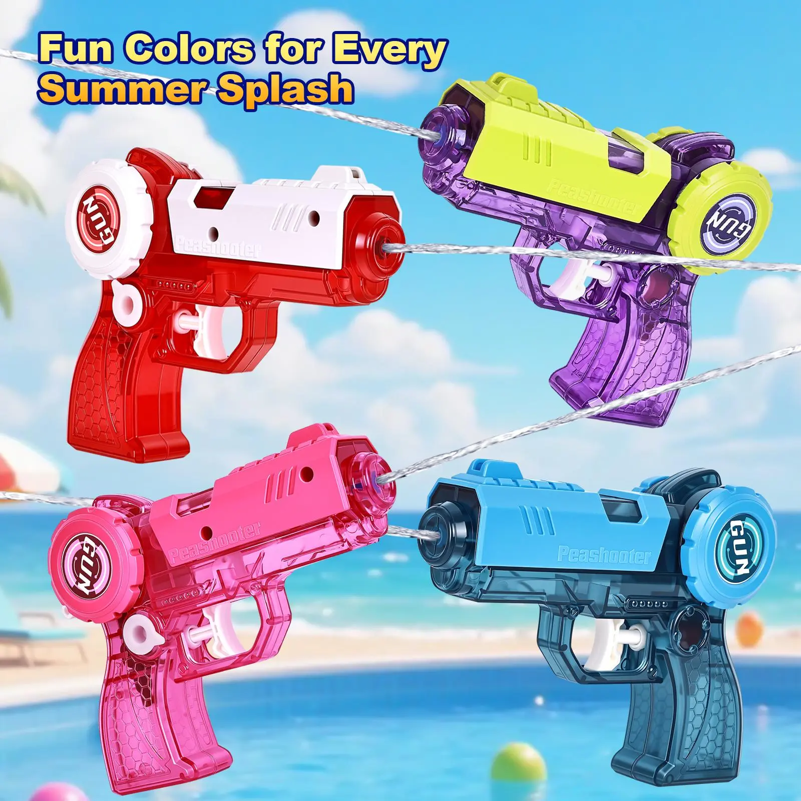 Small water gun toys for kids 2-pack; lightweight, handheld water blasters—perfect for boys and girls to enjoy water battles in the pool or backyard.