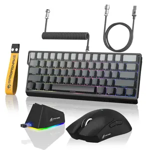 ATTACK SHARK Wireless Gaming Combo, Mechanical, USB Rechargeable Keyboard & Ultra-light Mouse with Charging, RGB Backlit 3-mode Gaming Keyboard with Coiled Cable, Ergonomic Mechanical Keyboard, Rechargeable Backlight Keyboard