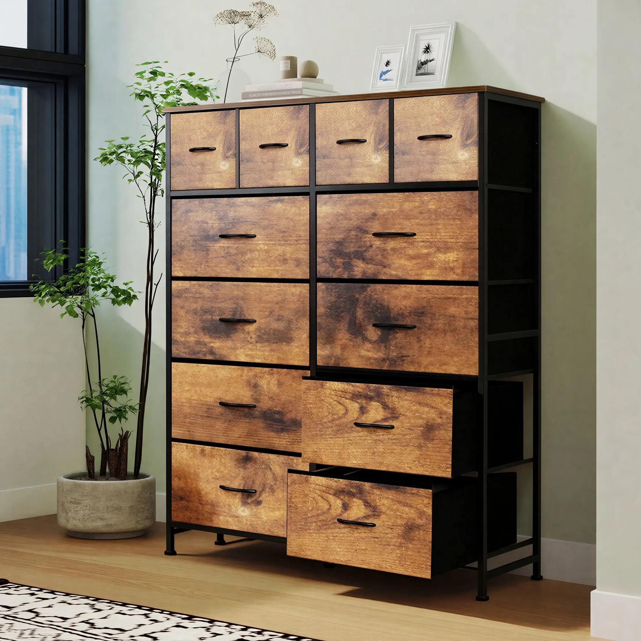 【Back to School】12-Drawer Fabric Dresser - Practical Bedroom Storage Cabinet, Home & Office Room Storage Organization Solution, Removable Fabric Drawer, Multiple Storage Drawers