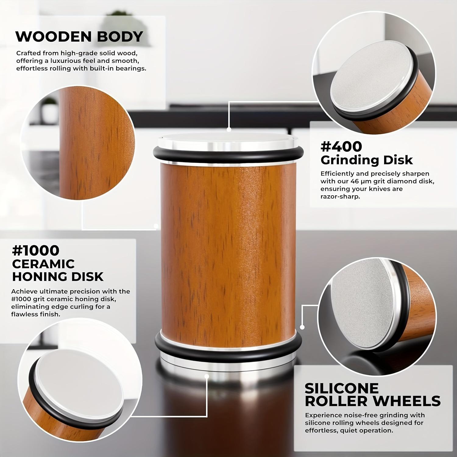 Rolling Knife Sharpener Set, 15°20° Kitchen Knife Magnetic Rolling Knife Sharpener, Diamond Sharp Curve Knife Sharpener, Wooden Handle Sharpening Stone, Diamond Ceramic Knife Sharpening Set for honing knives sharpening Kitchen Gadgets Steel Kitchenware