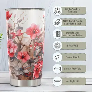 20oz Stainless Steel Tumbler Insulated and Durable Featuring A Beautiful Red Cardinal Surrounded By Flowers - A Thoughtful Gift for Bird Lovers and Garden Enthusiasts