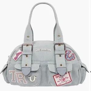 True Religion- Denim Blue Multi Patch Satchel Bag.