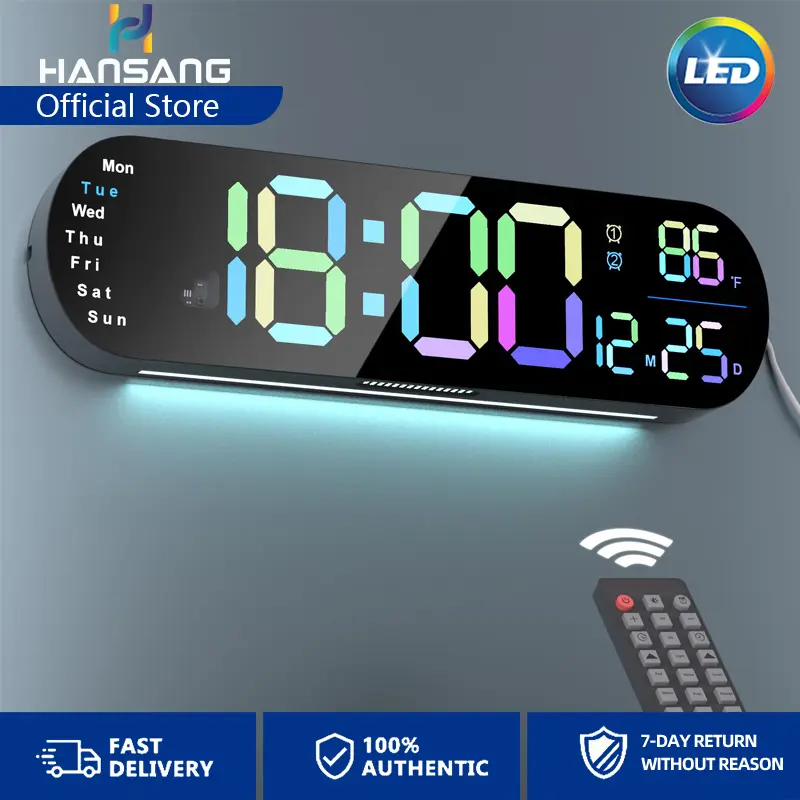 Digital Wall Clock with Auto Brightness, Displays Room Temperature and Date, Large Digital Clock Equipped with Dual Alarm Clock and 13.7-Inch Wide Display, Timer and Countdown Functionmirror clocks