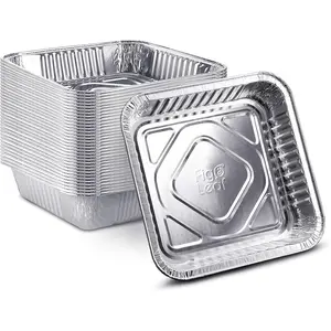 50 Pack 8” x 8” Square Baking Cake Pans Heavy Duty Disposable Aluminum Foil Tins Portable Food Containers Perfect for Roasting Toaster Oven Broiling Cooking