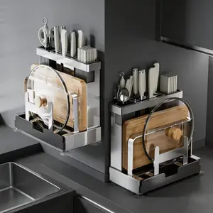 304 Stainless Steel Block Holder with Cutting Board Storage Integrated Utensil Organizer for Forks Spoons Chopsticks and Tools Diamond Rolling Sharpener Kit Knife Professional Kitchen Set Premium