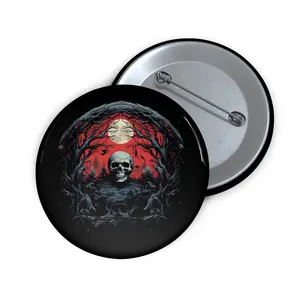 Red and Black Skull Pin Button