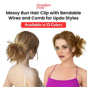 Seamless Hold Messy Bun Hair Clip with Bendable Wires and Comb for Updo Styles – Adjustable Hair Extension, Foxtail Comb Updo Hair Bun Ponytail & Chignon