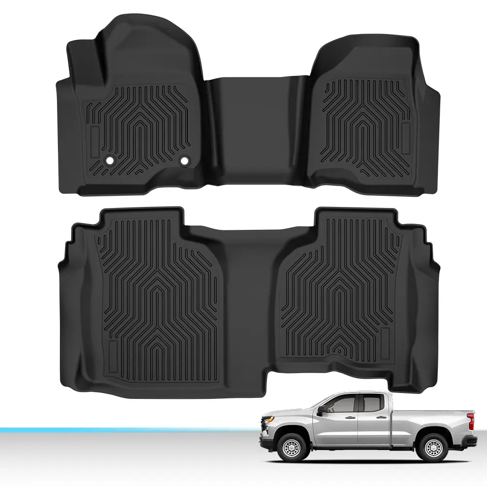 CROSSDESIGN TPE Floor Mats , 3PCS All-Weather Car Accessory, Truck Automotive Mats, Vehicle Accessories Fits 2019-2025 Chevrolet Silverado/Sierra 1500 Double Cab, Floor Mats For Trucks, Automotive Mat Covers