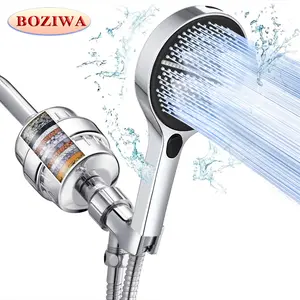 5.9-inch super large panel handheld showerhead features four water modes. It provides a powerful water flow that envelops your entire body and comes with a bracket and a 59-inch soft hose,  gray，black，silver