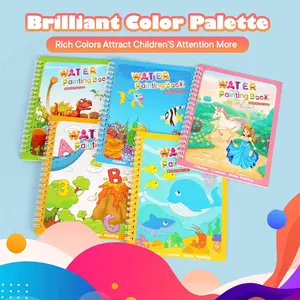 5 Pack Reusable Water Coloring Books for Toddlers, Mess-Free Paint with Water Books, Water Doodle Drawing Activity Set, Educational Learning Toys for Kids Ages 2-4, 3-5,