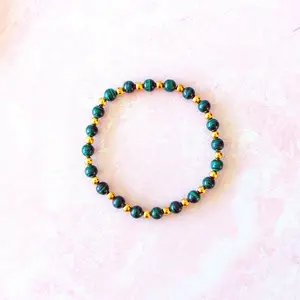 Malachite Crystal Stretch Bracelet- With Gold Beads | 6mm | CLEARANCE
