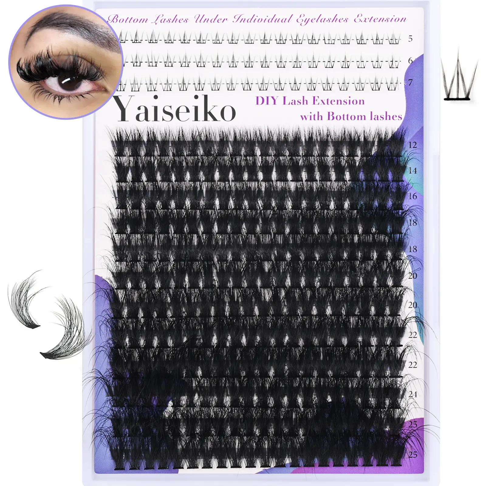 Lash Clusters with Bottom Lashes 12-25mm Thick Cluster Eyelash Extensions 294Pcs Wispy Individual Lashes with Lower Eyelash Clusters 50D Plant Fibers Lashes Clusters DIY at Home, by Yaiseiko