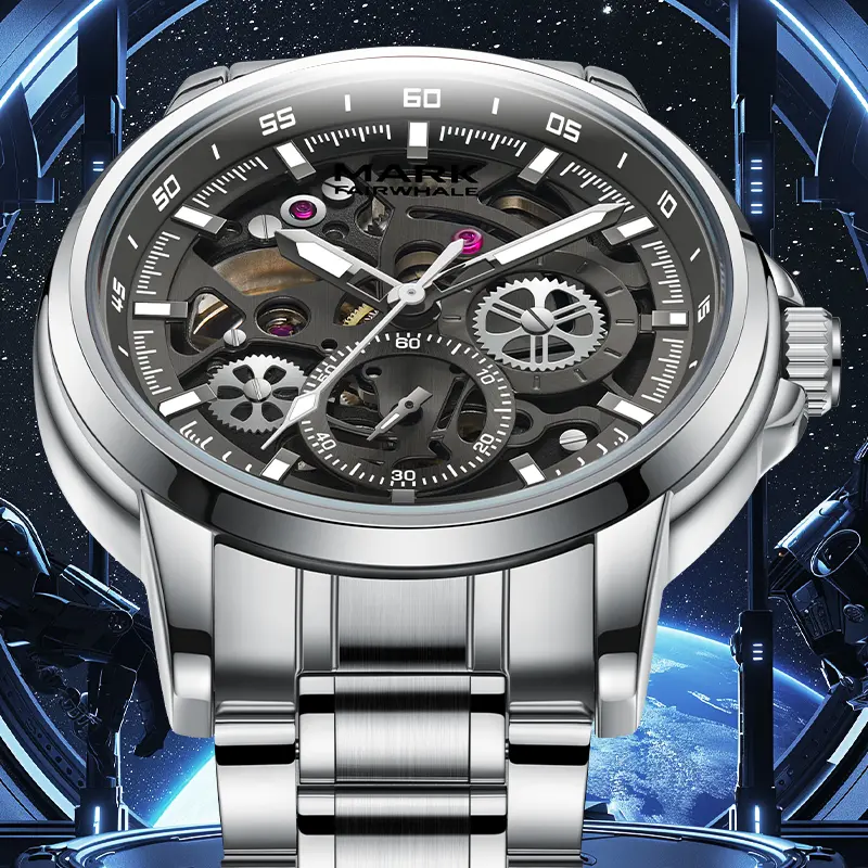 MARK FAIRWHALE Men's Automatic Mechanical Watch with Automatic Movement - Stylish, Unique, Waterproof, Luminous, Multifunctional (FW-6051), Fw-6051-S1, Round, No, Casual Wear, Male Watch, Luminous Dial, Trendy Watch