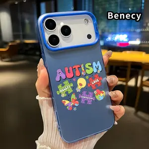 Autism Love Puzzle Pattern Phone Case for iPhone 17 16 15 14 Pro Max 13 12 11 XR XS Plus Air E IMD Hybrid Plate Hologram Shockproof Durable Hard Cover