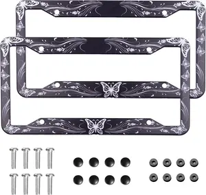 Butterfly License Plate Frame 2 Pack Universal   Plate Holder Cover Accessories Decor with Screw for Women Man 12.3 x 6.3 Inch