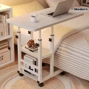 Height-Adjustable Rolling Laptop Desk with Dual Storage Shelves - Mobile Study & Workstation Table, 4 Smooth Wheels, Space-Saving Bedside Computer Cart for Home Office, Dorm & Small Spaces, Sturdy Steel Frame