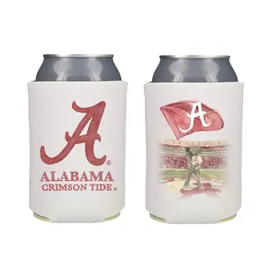 Crimson and White Koozie 12 oz White Neoprene Can Cooler with A Logo & Big Al Mascot Drink Cover Scrunchie Drink Holders Protectors Carrier