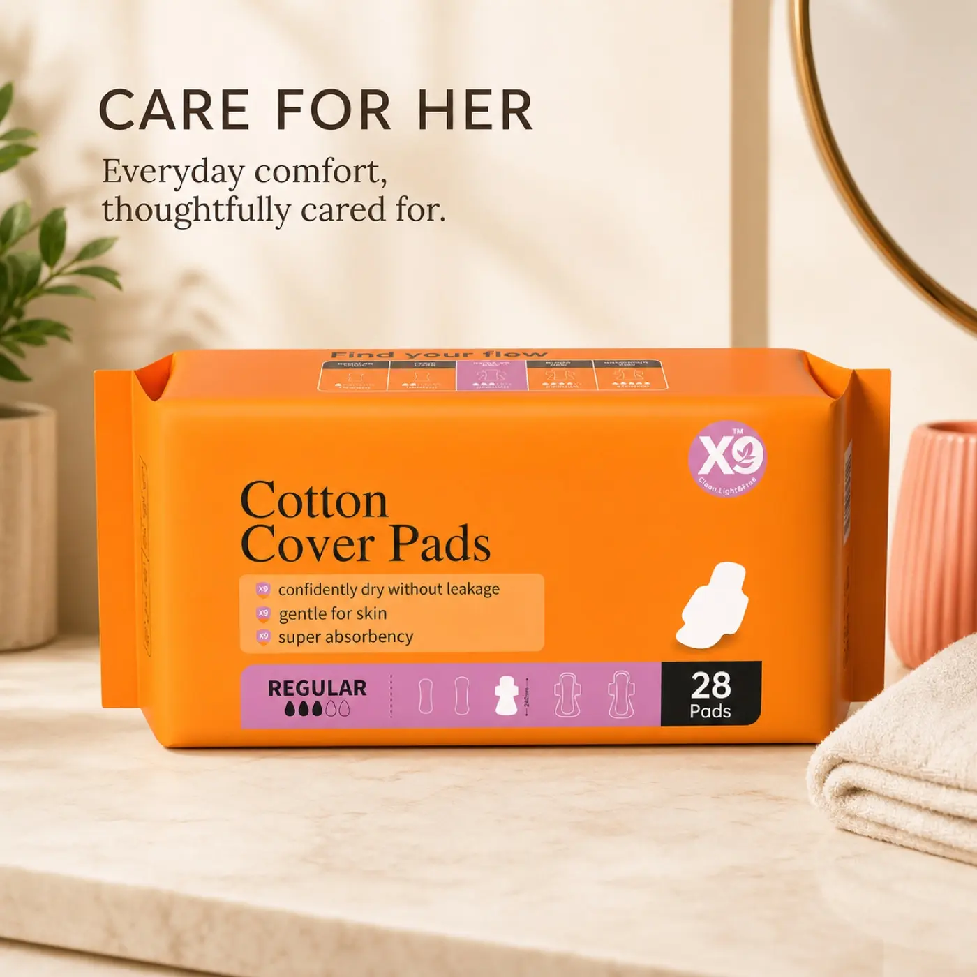 X9 Cotton Cover Pads for Women, Regular Super Overnight, 240mm 280mm 320mm, Everyday Comfort and Confidence