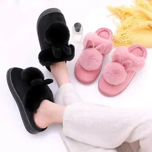 Women Winter Home Slippers Non-Slip Soft Warm House Shoes Ladies Indoor Bedroom Slipper Couples Cartoon Cute Rabbit Floor Slides Indoors Outdoors Summer Winter Cotton
