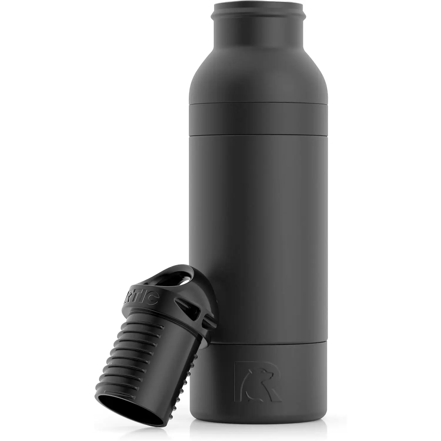 RTIC Bottle Chiller, Insulated Cooler for 12Oz Glass Soda or 16Oz Aluminum Bottles, Double Wall Vacuum Insulation, Stainless Steel, Sweat Proof with Bottle Opener, Black