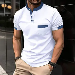 2025 summer men's POLO shirt with color stand-up collar casual sports polo shirt