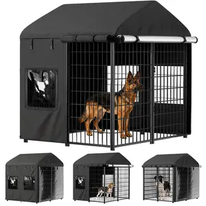 PETCOZIFE Outdoor Dog Kennel Cover Full Coverage for 4.3'Dx4.3'Wx4.2'H Dog Cages, Heavy Duty Waterproof Medium Dog Kennel Cover, (Kennel not Included) Black