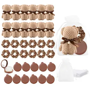 48 Pcs /12 Set Spa Birthday Party Gifts For Women, Lnclude Scrunchies, Cute Bear Shaped Square Towels, Folding Travel Hairbrush With Mirror, Auganza Storage Bag, Ideal For Spa Party Sleepover Party Slumber Party Wedding Party Birthday Party