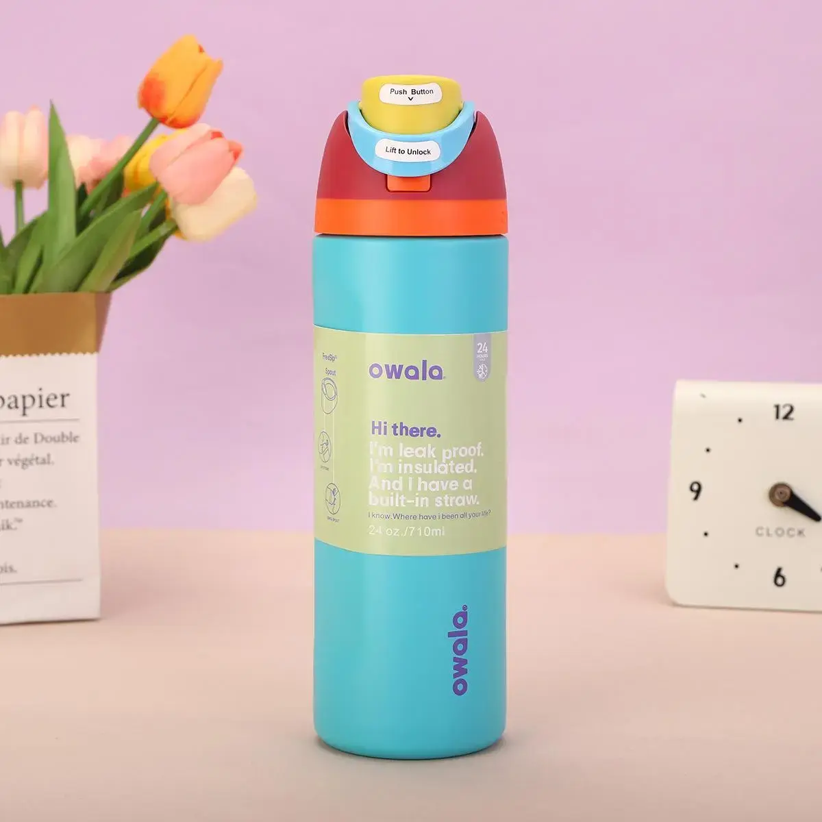 Owala 24oz FreeSip Insulated Water Bottle Insulated Stainless Steel 32oz,US STOCK | Leakproof Flip Straw | 10 Colors