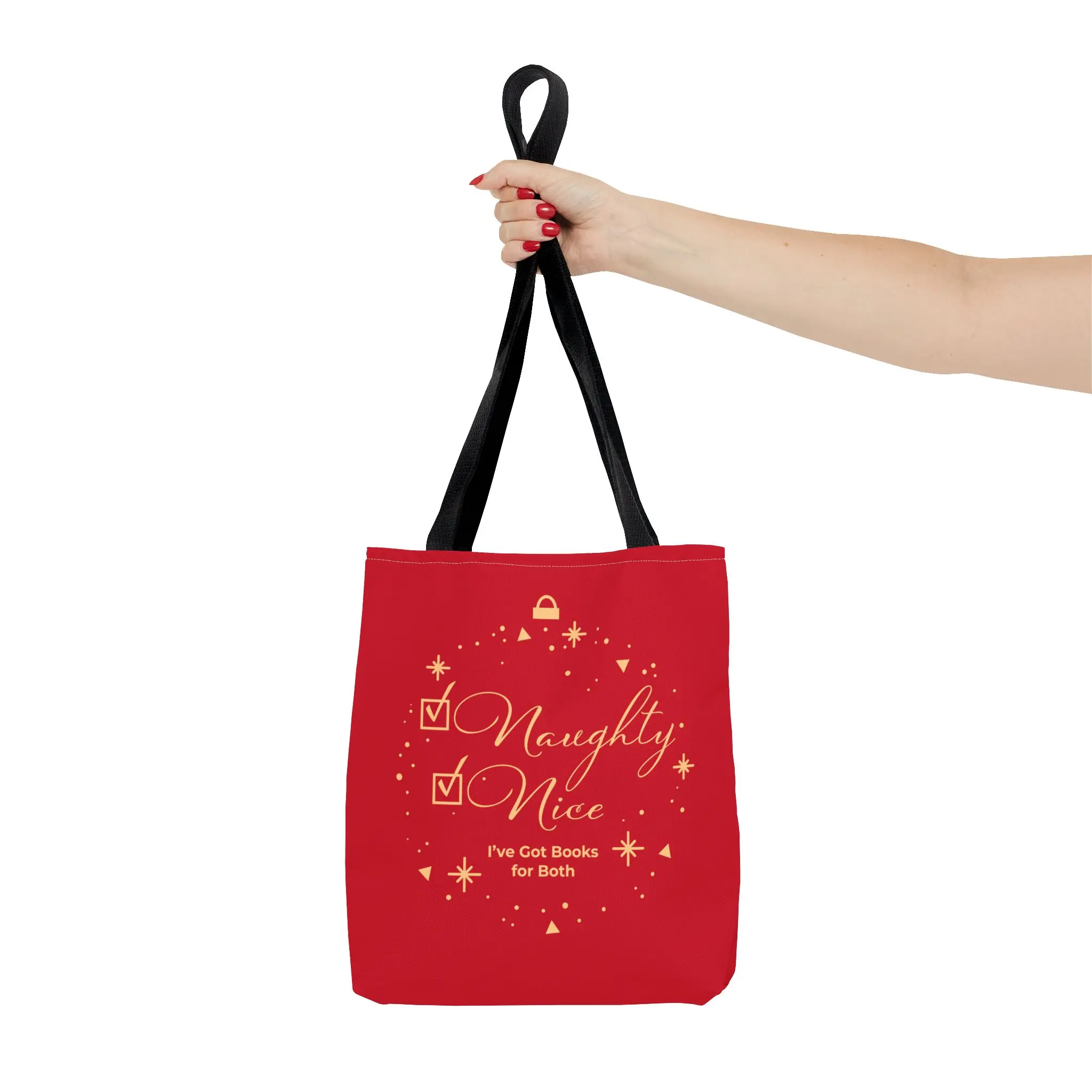 Naughty Nice I Have Books for Both Tote Bag | Christmas Book Lover Bag (Red Version)