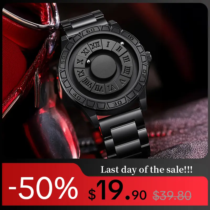Men's Punk Style Magnetic Stainless Steel Strap Round Dial Waterproof Quartz Watch - Stylish Modern Business Fashion Casual Analog Gift for Him Birthday Party