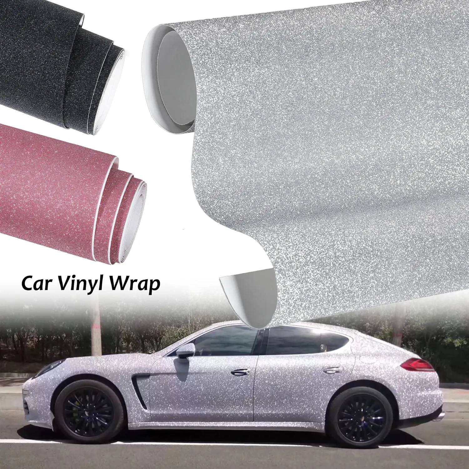 Car Vinyl Wrap, Glitter Matte Diamond Self-Adhesive Rhinestone Sticker - Excellent Protection, Heat-Resistant, Anti-Scratch, Easy-to-Install DIY Car Exterior Decor Accessory (White, 12"x60")