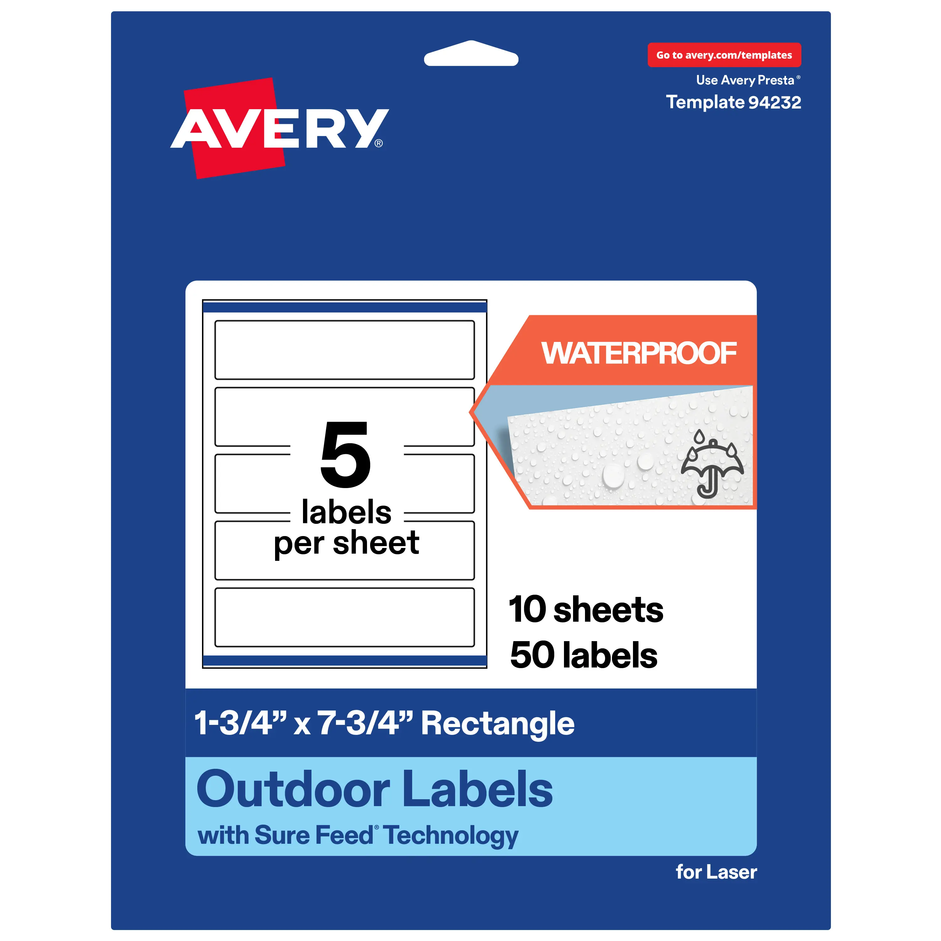 Avery Outdoor Waterproof Labels, 1.75" x 7.75" Rectangle