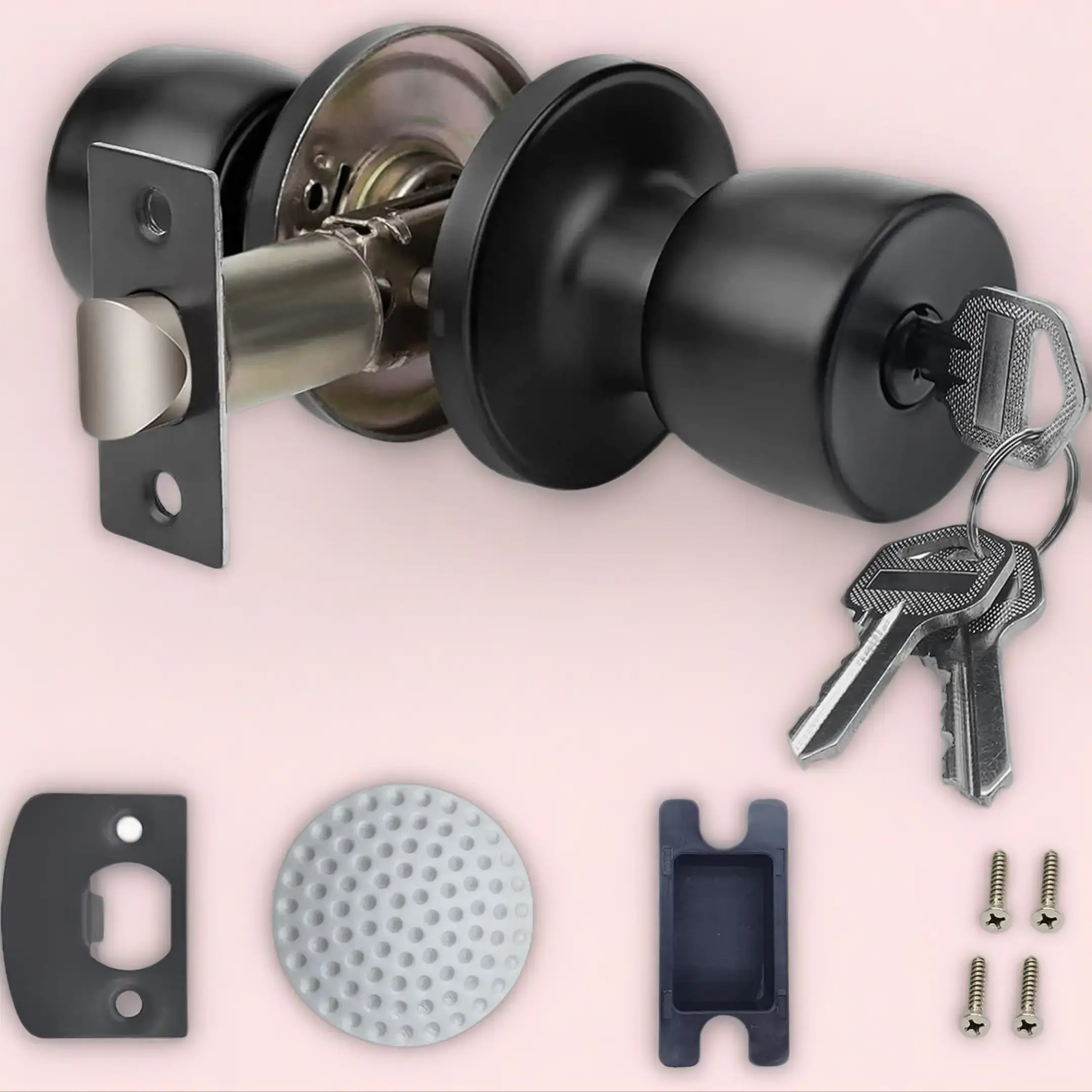 Matte Black Round Ball Doorknob with Key, Berlin Series Door Security Lock, Privacy & Passage Lock Handle for Interior/Exterior Door Hardware