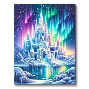 Ice and Snow Castle Diamond Painting Modern Abstract Fantasy Aurora Landscape Mosaic Cross Stitch Kit Art Painting for Home Wall Decoration 30x40cm /11.81x15.75 inches