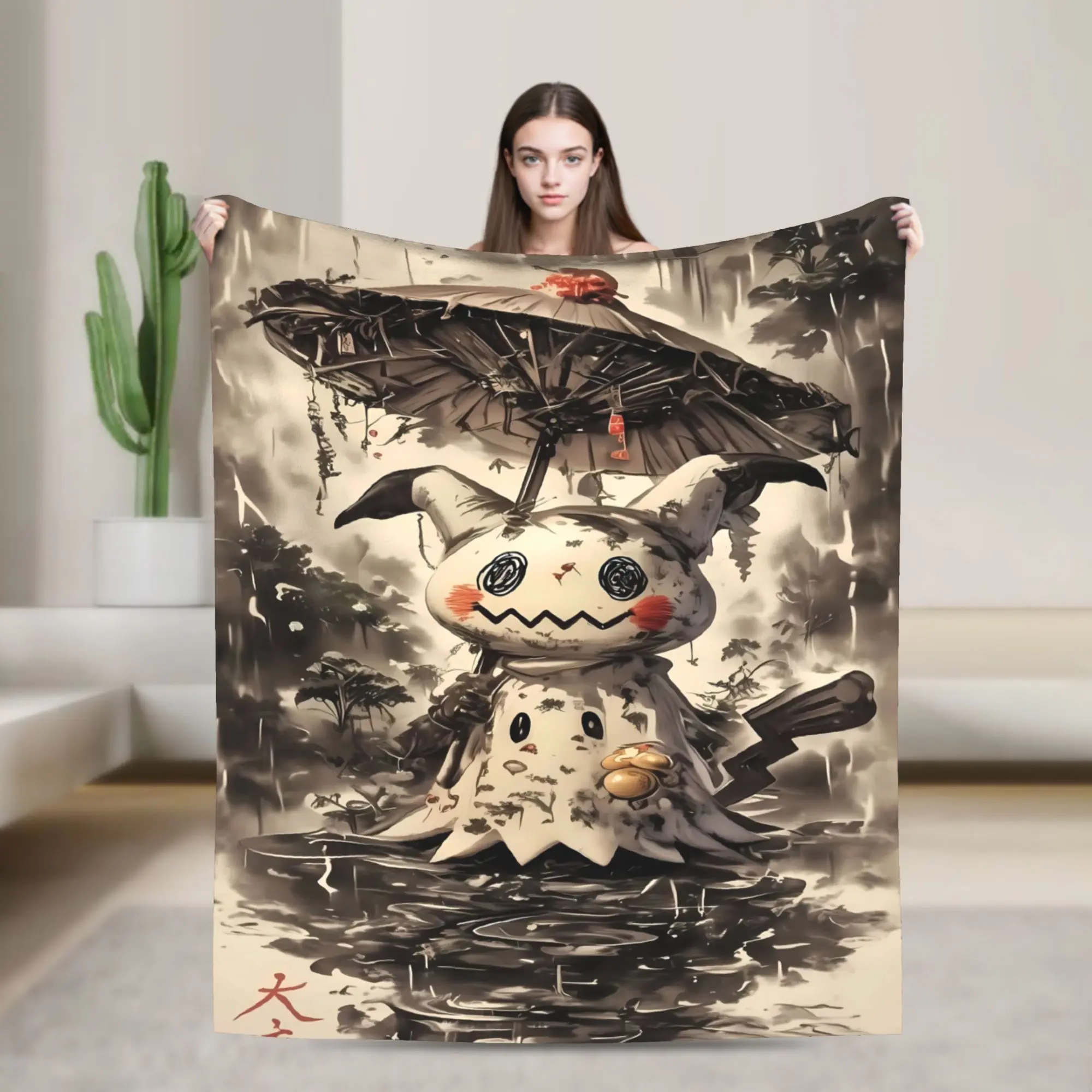 Ink - style Mimikyu Soft Blanket:Soft And Comfortable Thin Blankets. Perfect for Leisure, AC Rooms & Home Office Flannel Throw Blanket Multiple Sizes,warm,