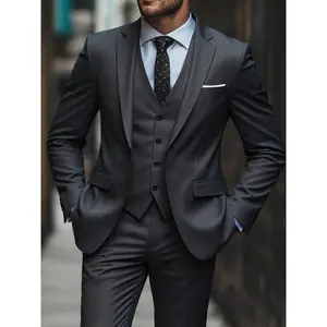 Men's 3-Piece Tuxedo Set-One Button Solid Jacket, Vest & Pants for Groom, Party & Casual Events Wedding Tuxedo