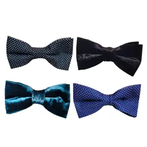4PK BUNDLE - Navy and Black Pin Dot Teen Boy's Pre-Tied Bow Ties - Adjustable Neckbands