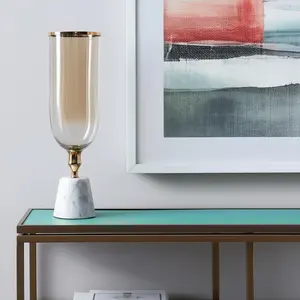 360 Stand Large 18.7 in Marble-Glass Decorative Flower Arrangement Vase, Gold & White Round Standing Home Decor Piece, Ideal Gift for Home Supplies, Table