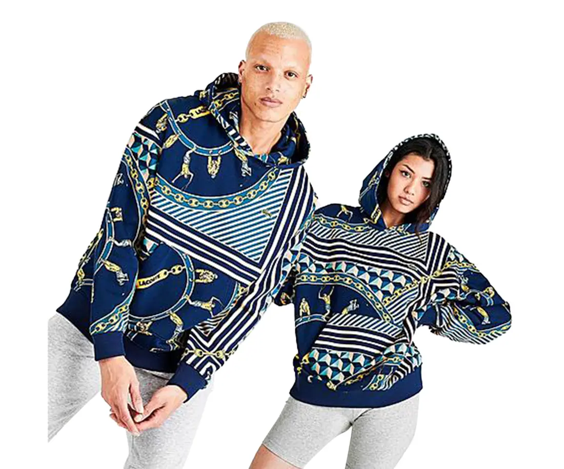 LACOSTE LIVE Men's Scarf Print Pullover Sweatshirt, Long Sleeve Active Hoodie Top for Menswear, Sweatshirts, Tops, Casual, Stripe, Longsleeves, Striped, Active Wear