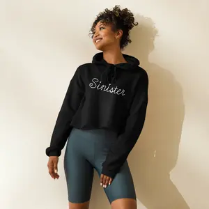 Sinister Cute Crop Hoodie Fabric Fashion Women's Cropped Fleece Sweatshirt with Raw Hem & Matching Drawstrings Statement Tops Sweatshirts Womenswear Fashion