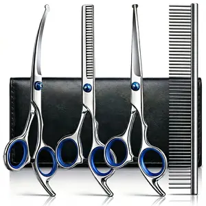 5 in 1 Professional Dog Grooming Scissors Set | Safety Round Tip Pet Shears | Sharp Heavy Duty Cat Grooming Scissors | Dog Hair Cutting Kit | Pet Grooming Tools for Dogs & Cats